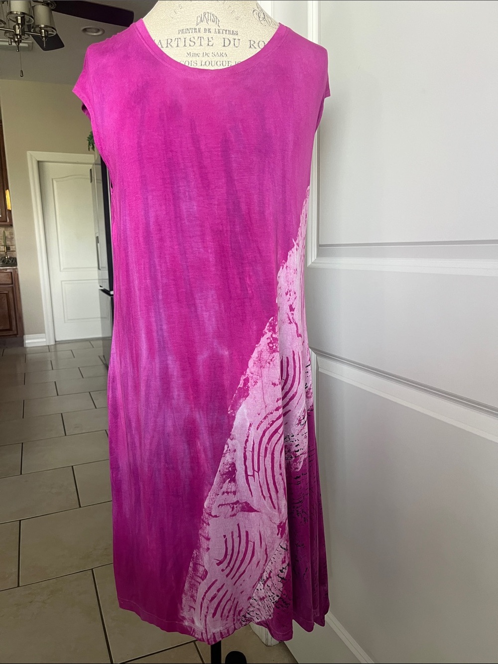 EUC Art of Cloth magenta asymmetrical t-shirt short sleeve midi dress 1X